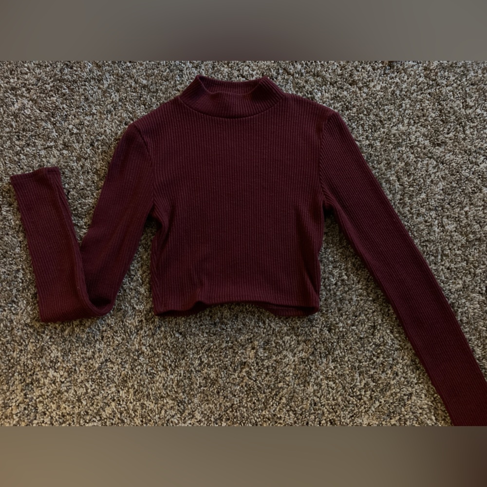 Red cropped turtleneck long sleeve